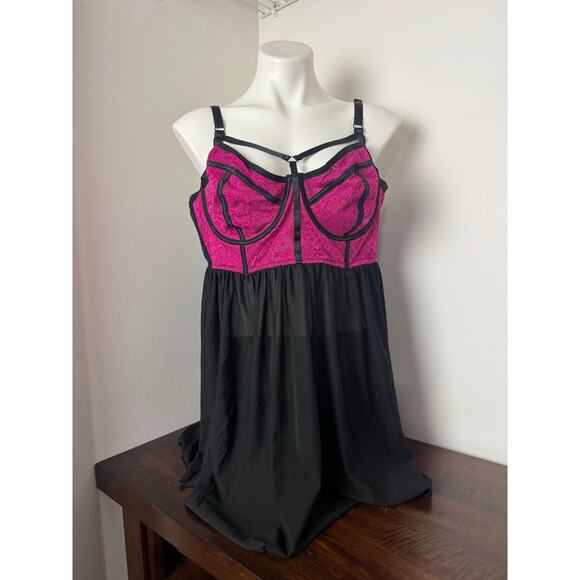 Torrid Other - Torrid Womens Fuchsia/Hot Pink Black Strappy Lace with Mesh Babydoll 3X